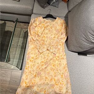 Paisley Long Sleeve Dress in Cream and Orange